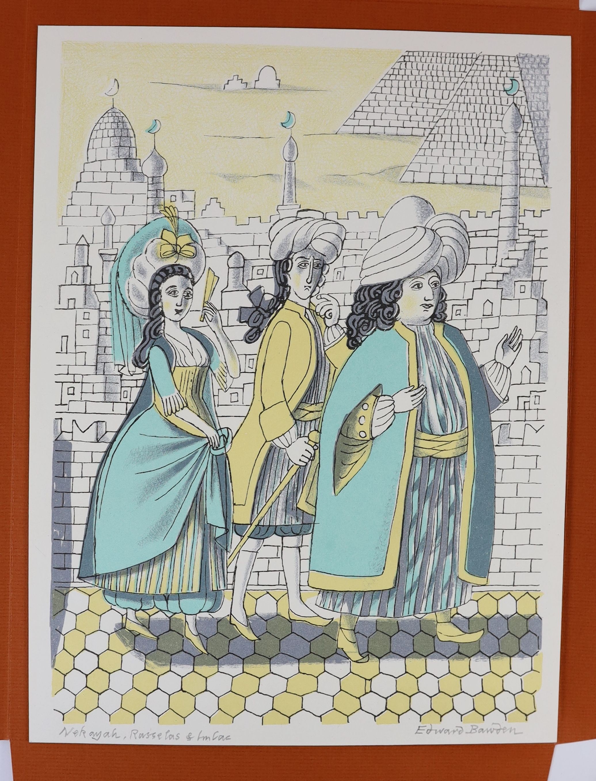 Bliss, Douglas Perry - Edward Bawden, 1st edition, one of 200 de luxe copies, 4to, original black morocco-backed patterned boards, with a separate four-colour lithograph, signed by the artist, The Pendomer Press, Godalmi
